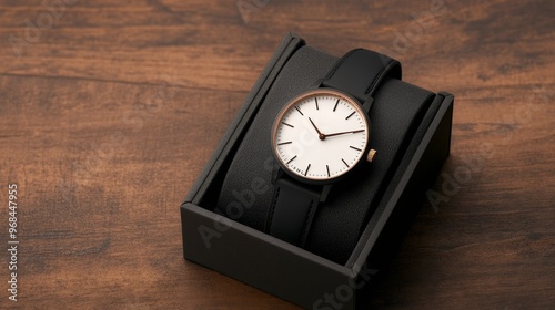 Wallpaper Mural A classic and elegant watch with a white face and black leather strap. It is presented in a black gift box with a gold accent, making it a perfect gift for any occasion. The watch can be customized wi Torontodigital.ca