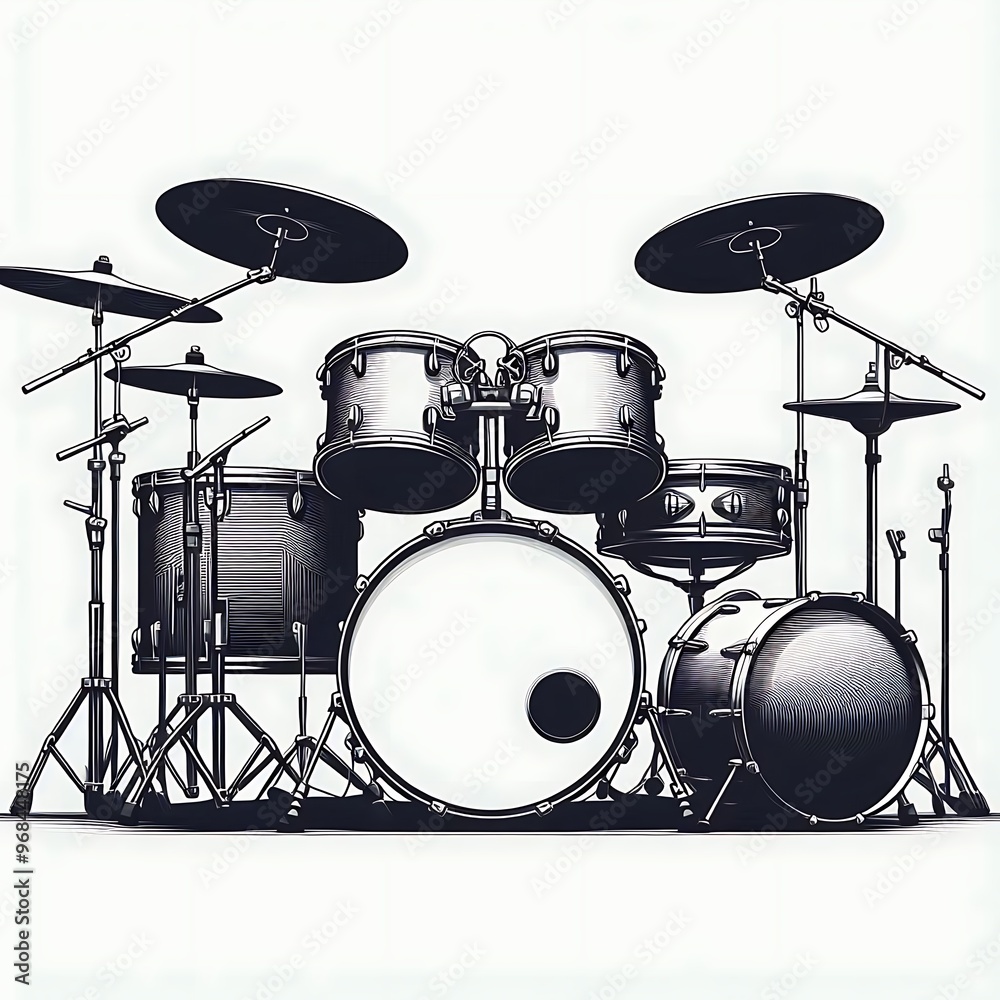 Drum set, flat illustration of musical instruments, for play, concert, musical parties, songs, for graphics design Drum set, flat illustration of musical instruments, for play, concert, musical parties, songs, for graphics design