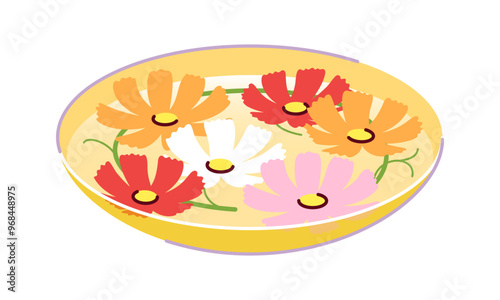 イラスト：秋桜の生け花、フラワーベース(赤・橙色ver.)