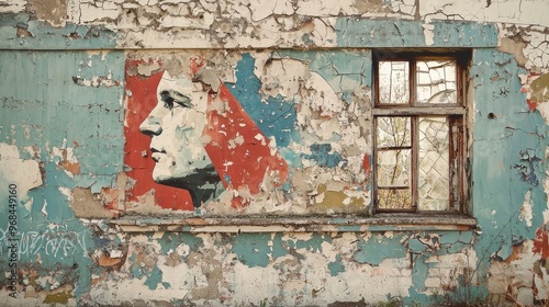 Cracked and peeling propaganda murals