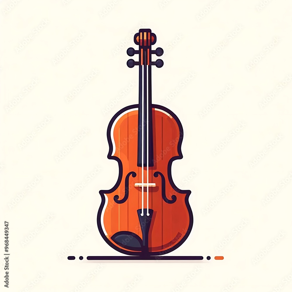 Fototapeta premium Wooden cello violin, flat illustration of musical instruments, for play, concert, musical parties, songs, for graphics design