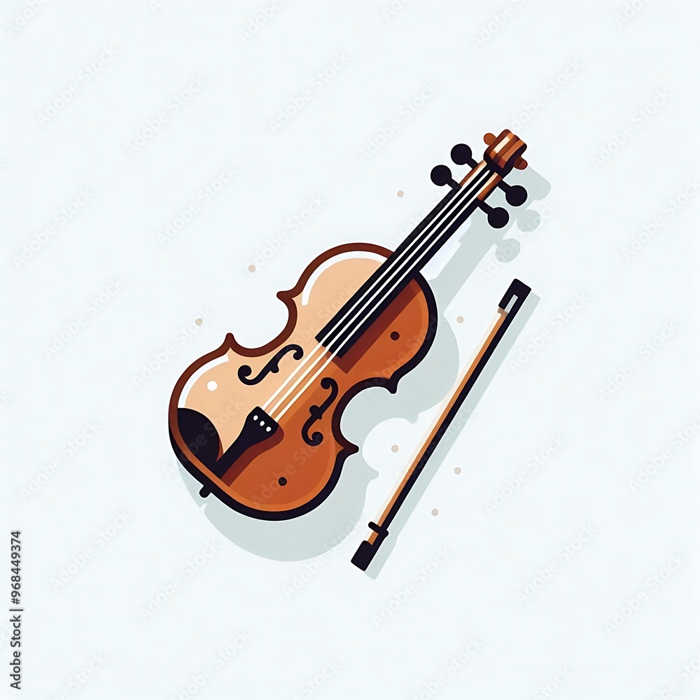 Fototapeta premium Wooden cello violin, flat illustration of musical instruments, for play, concert, musical parties, songs, for graphics design