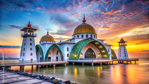 Historic Masjid Selat Melaka with stunning architecture and scenic views, Malaysia, Melaka, Masjid Selat, old mosque photo