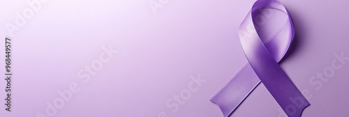 Purple ribbon offset on gradient lavender wide banner background photo