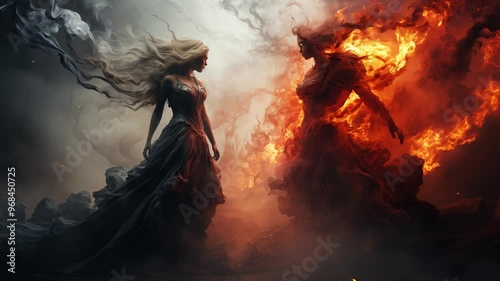 A Good Angel fights in an Epic Battle with a Dark Evil Angel
