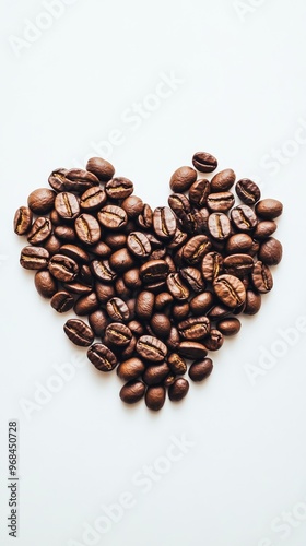 Coffee beans arranged in heart shape on