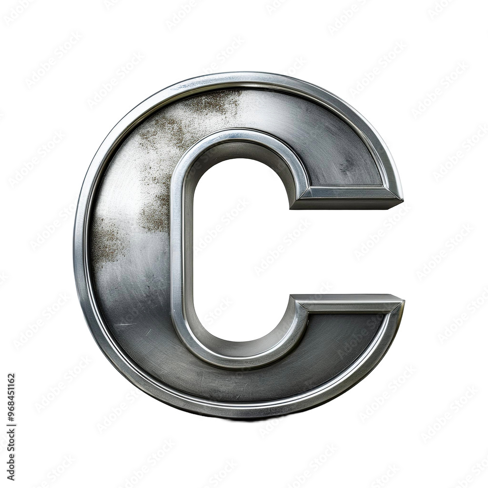 Letter C with 3d effect and metal silver texture clipping mask Letter C with 3d effect and metal silver texture clipping mask