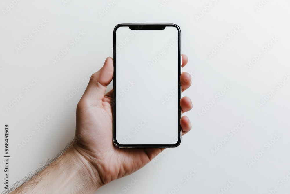 Hand Holding Smartphone Mockup Isolated created with Generative AI Hand Holding Smartphone Mockup Isolated created with Generative AI