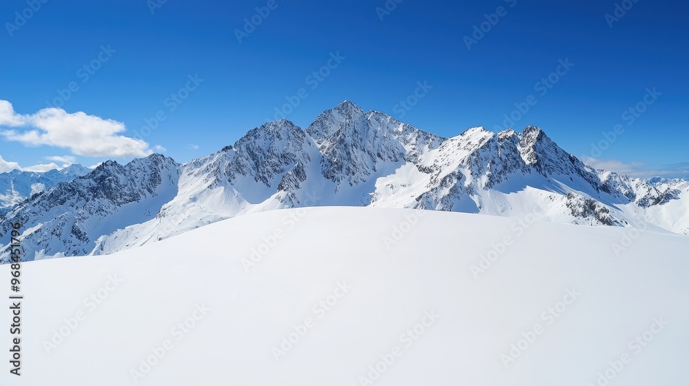Majestic Snowy Mountain Peaks Under a Clear Blue Sky Majestic Snowy Mountain Peaks Under a Clear Blue Sky