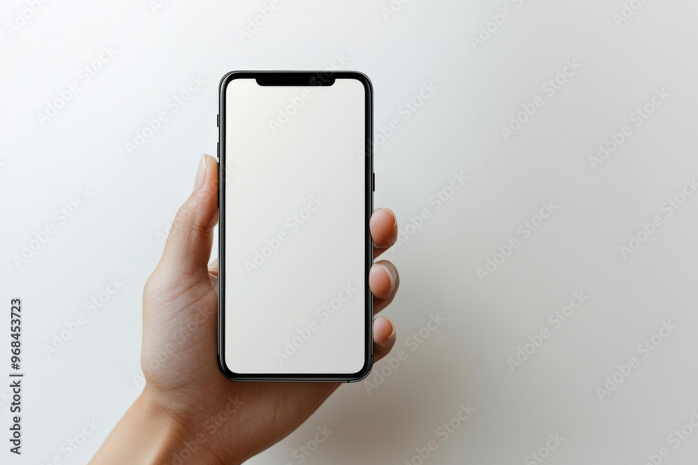 Hand Holding Smartphone Mockup Isolated created with Generative AI Hand Holding Smartphone Mockup Isolated created with Generative AI