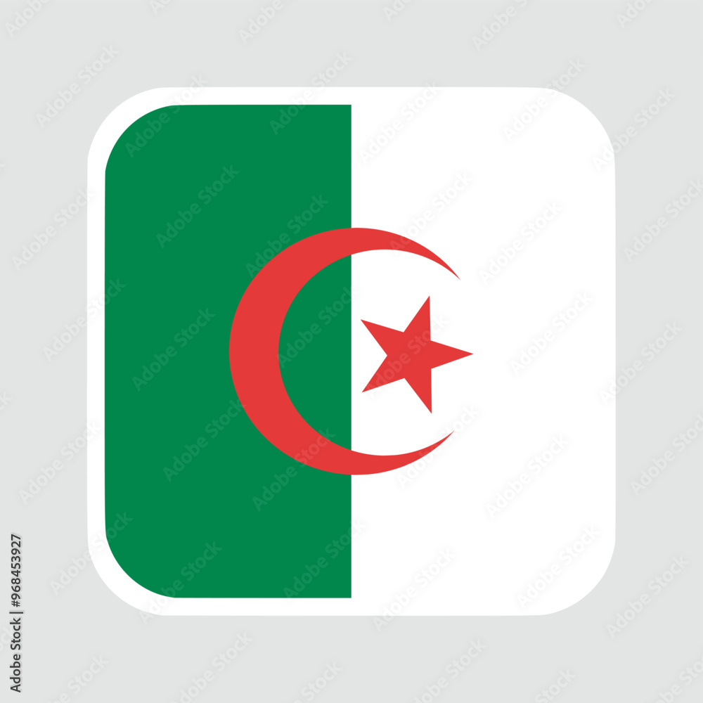 The flag of algeria. Flag icon. Standard color. flat vector square with rounded corners Computer illustration. Digital illustration. Vector illustration. The flag of algeria. Flag icon. Standard color. flat vector square with rounded corners Computer illustration. Digital illustration. Vector illustration.