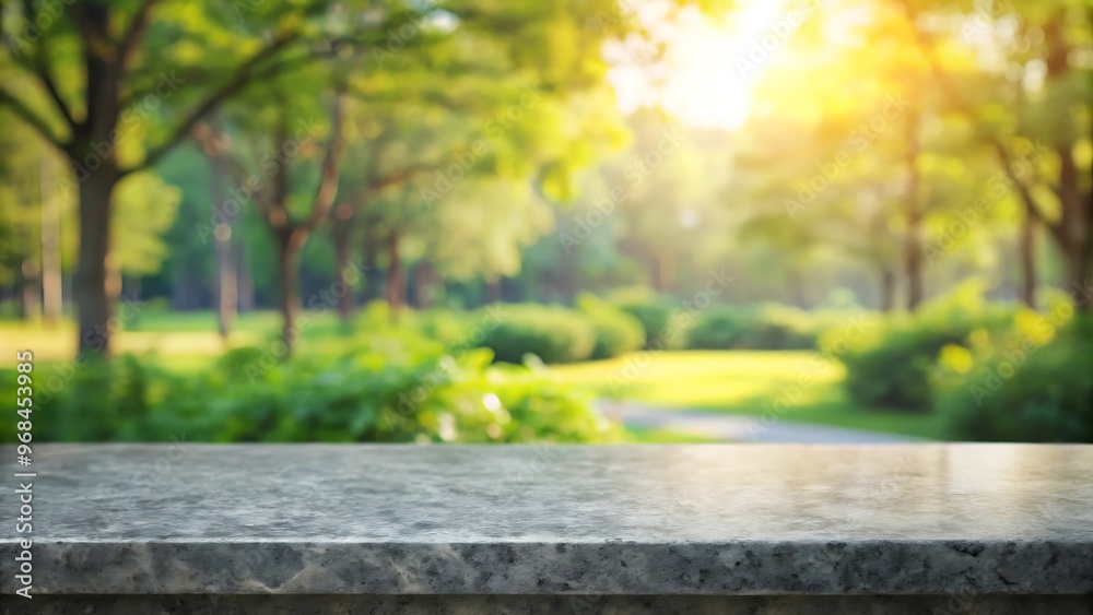 Empty stone or marble tabletop or counter with display product with blured city, town, outdoor background. Display product background concept. Empty stone or marble tabletop or counter with display product with blured city, town, outdoor background. Display product background concept.
