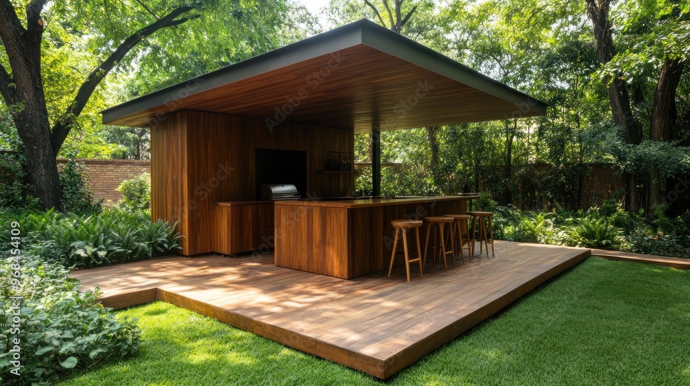 Modern Backyard Oasis: Minimalist Kitchen with Shera Wood Siding and Contemporary Outdoor Living Modern Backyard Oasis: Minimalist Kitchen with Shera Wood Siding and Contemporary Outdoor Living