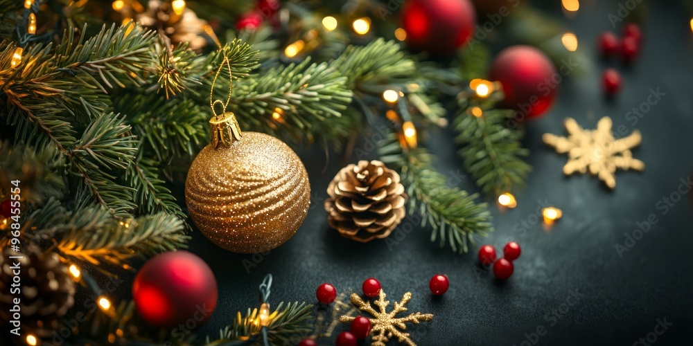 Merry Christmas and Happy New Year bright colorful composition. Xmas background with festive decorative elements. Festive banner and web poster, greeting card, flyer and brochure Merry Christmas and Happy New Year bright colorful composition. Xmas background with festive decorative elements. Festive banner and web poster, greeting card, flyer and brochure