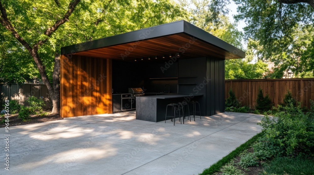 Modern Carport Transformation: Sleek Industrial Design with Compact Kitchen for Outdoor Entertaining