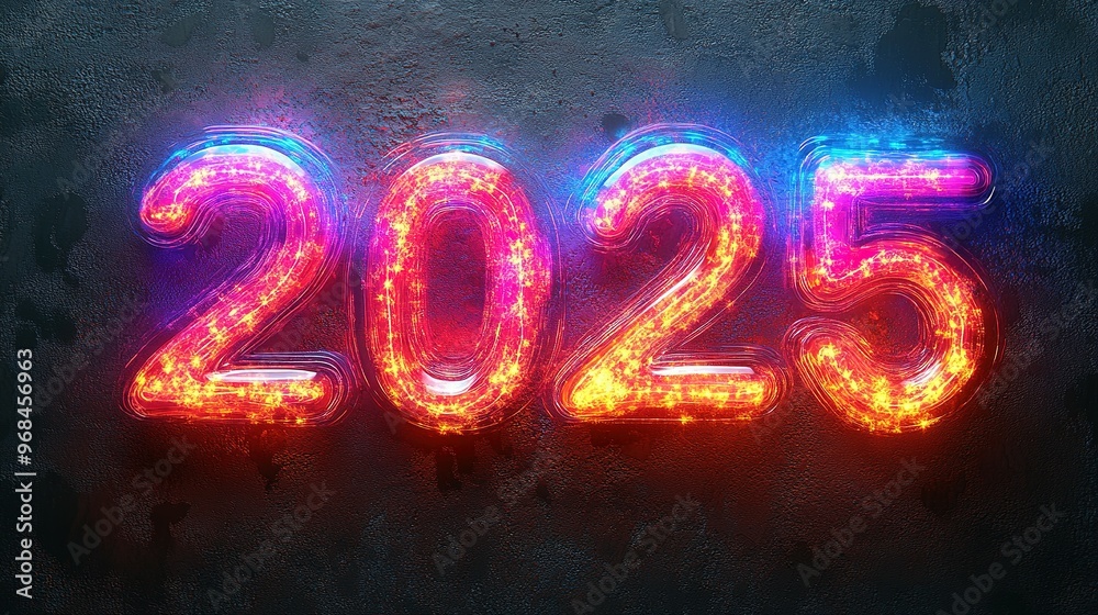 Glowing Neon 2025 on a Dark Textured Background Glowing Neon 2025 on a Dark Textured Background