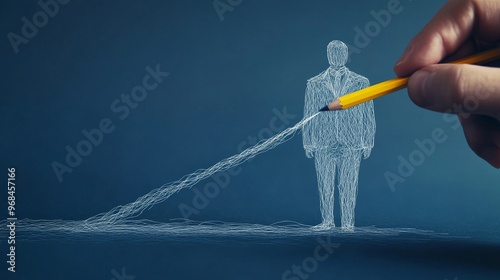 A hand holds a pencil and draws a line to a businessman, symbolizing growth, potential, and career development. This graphic represents the journey of success and the importance of direction and plann photo