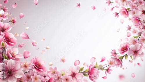 Floral border of flying pink flowers and petals, isolated, pink, flowers, border, floral, isolated, romantic, soft, delicate