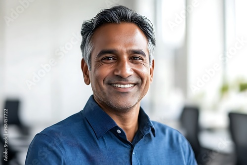 Portrait of a smiling young businessman in his office and looking at camera.