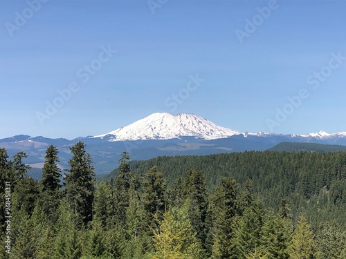 View of a snow capped Mount Saint Helens, a volcano in Washington state
