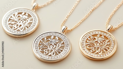 Gold Necklaces with Diamond Pendants  Floral Design photo