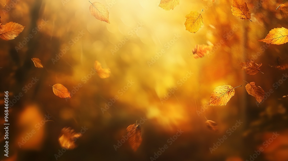 Fototapeta premium Golden Autumn Leaves Falling Through Sunlight