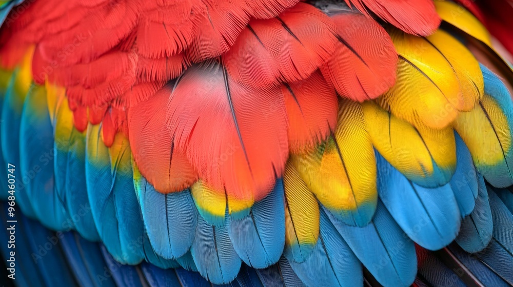 Obraz premium Colorful Parrot Feathers Close Up Texture Background