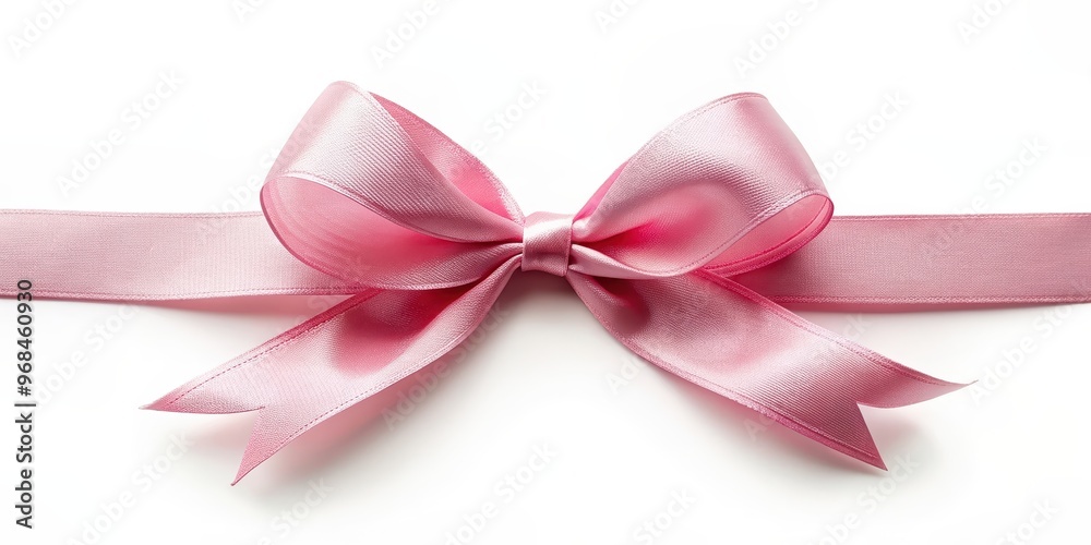 Delicate pink ribbon bow with soft, flowing loops, Breast cancer awareness, support, hope, charity, femininity, love, care Delicate pink ribbon bow with soft, flowing loops, Breast cancer awareness, support, hope, charity, femininity, love, care