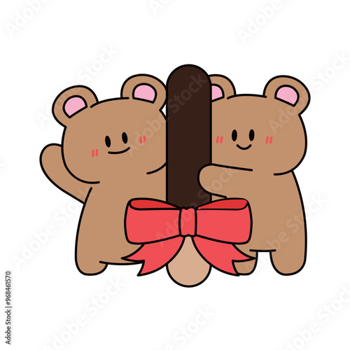 A teddy bear holding a chocolate snack