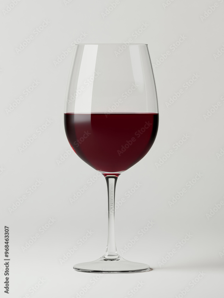 A single stemmed wine glass filled with deep red wine is positioned against a white background, creating a classic and timeless image. The glass's curves and the depth of the wine evoke a sense of sop A single stemmed wine glass filled with deep red wine is positioned against a white background, creating a classic and timeless image. The glass's curves and the depth of the wine evoke a sense of sop