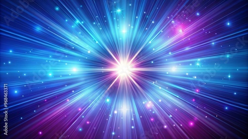 A vibrant blue and purple background with a star burst in the center