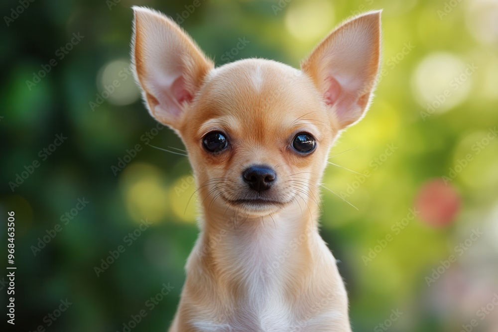 Cute Chihuahua puppy with large ears and bright eyes, surrounded by a soft, colorful background, perfect for pet lovers. Cute Chihuahua puppy with large ears and bright eyes, surrounded by a soft, colorful background, perfect for pet lovers.