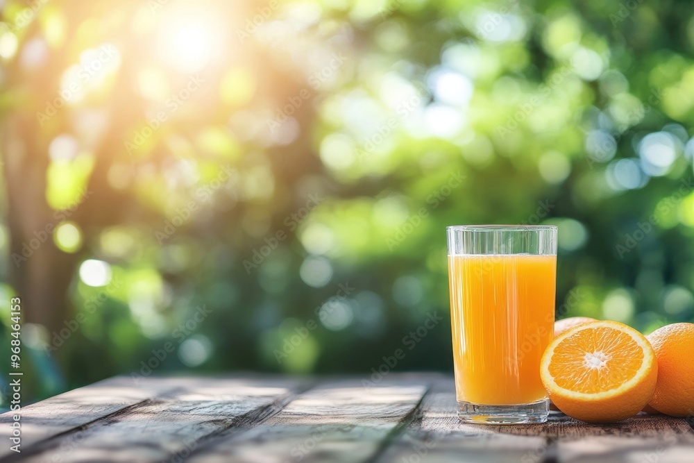 Glass of Orange Juice with Sliced Oranges on a Wooden Table Glass of Orange Juice with Sliced Oranges on a Wooden Table