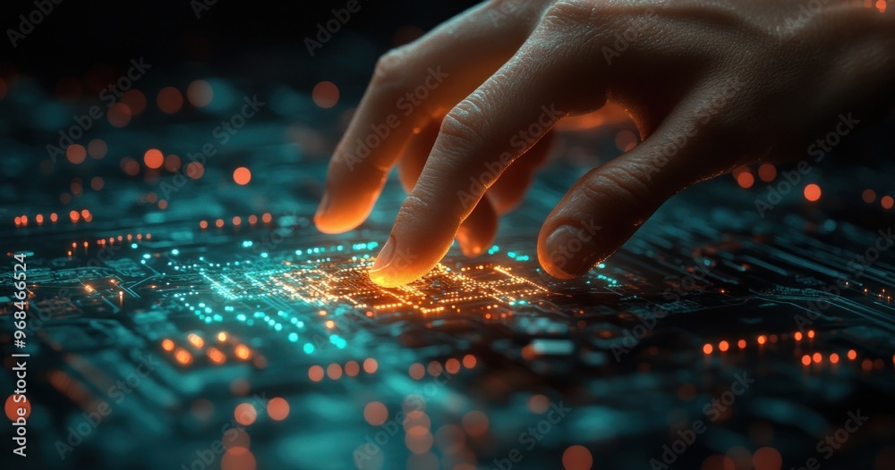 A Hand Interacting with a Circuit Board A Hand Interacting with a Circuit Board