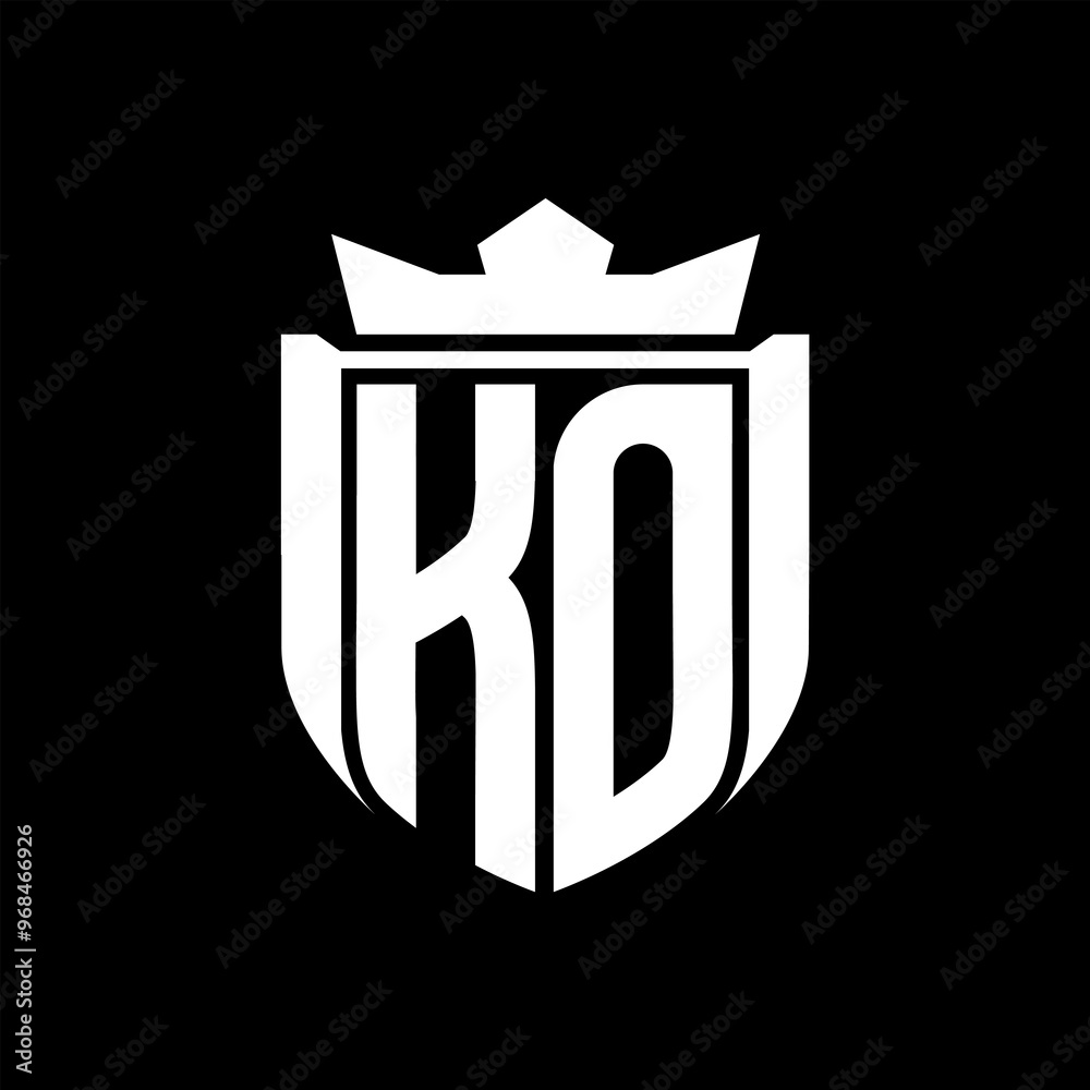 KO Letter logo shield shape inside shield badge crown on black background template design