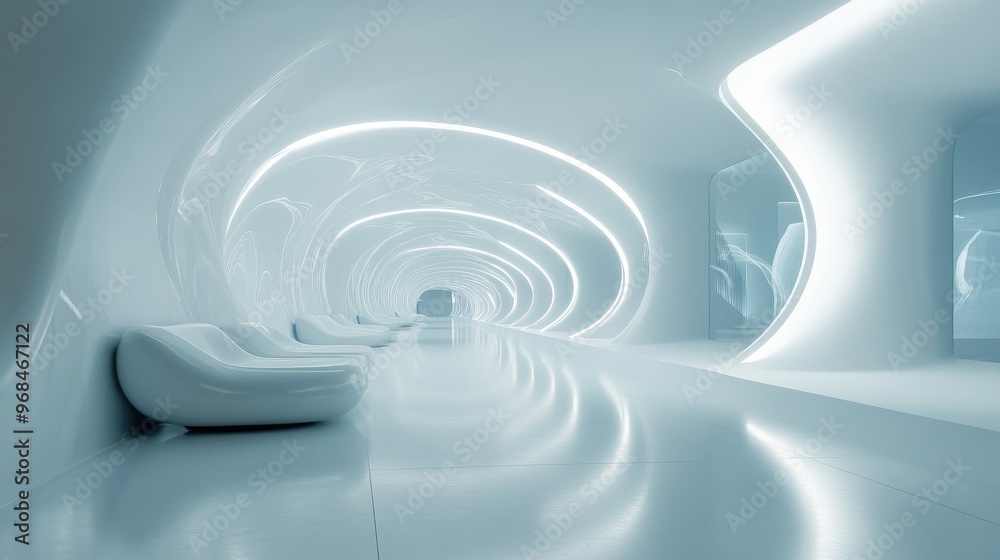 Obraz premium Futuristic Tunnel Design with Curved Walls and White Lighting
