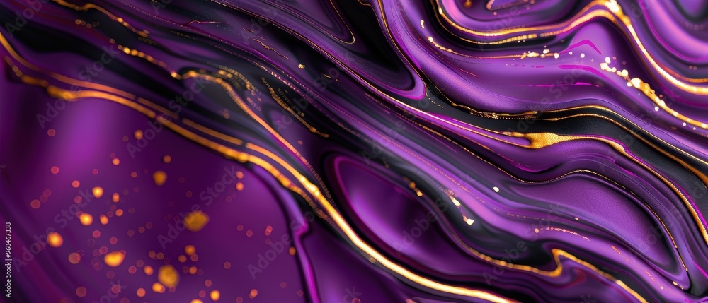 Fototapeta premium Elegant Purple and Black Flowing Background, features a textured design with rich hues of purple and black, accented by delicate touches of gold for a sophisticated look.