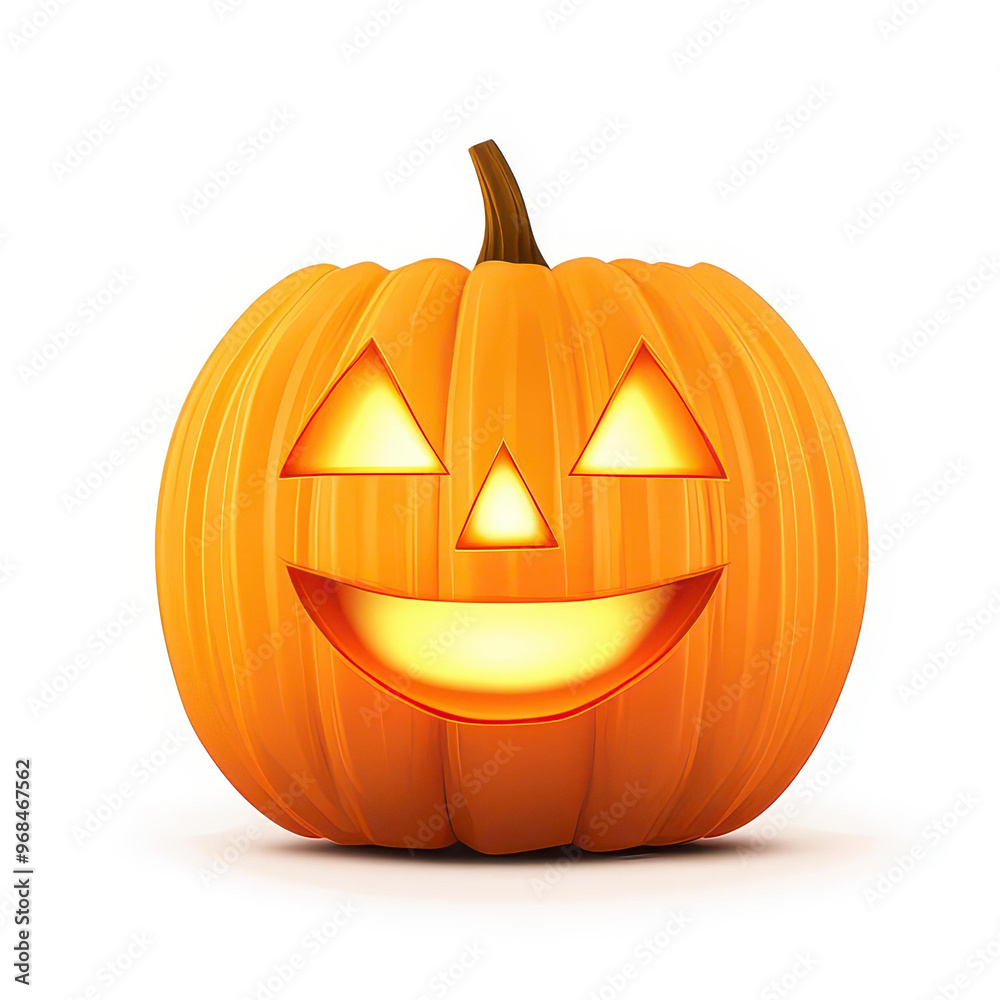 A vibrant, glowing jackolantern stands alone, showcasing its bright orange hue against a crisp white backdrop. A vibrant, glowing jackolantern stands alone, showcasing its bright orange hue against a crisp white backdrop.