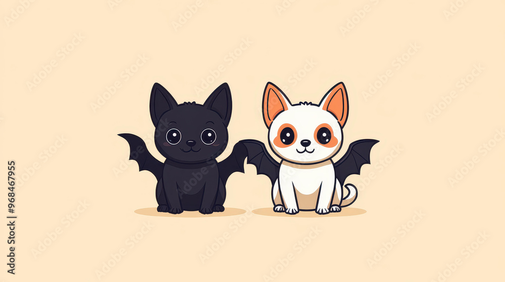 Obraz premium Discover delightful bat and puppy illustrations perfect for your creative projects Cute designs with a clean background bring charm.