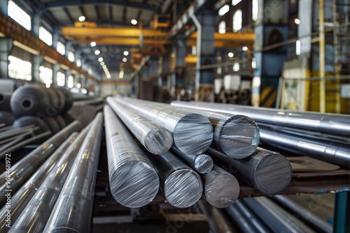 An industrial setting filled with neatly stacked steel pipes, highlighting the raw materials used in manufacturing, conveying a sense of strength and durability.