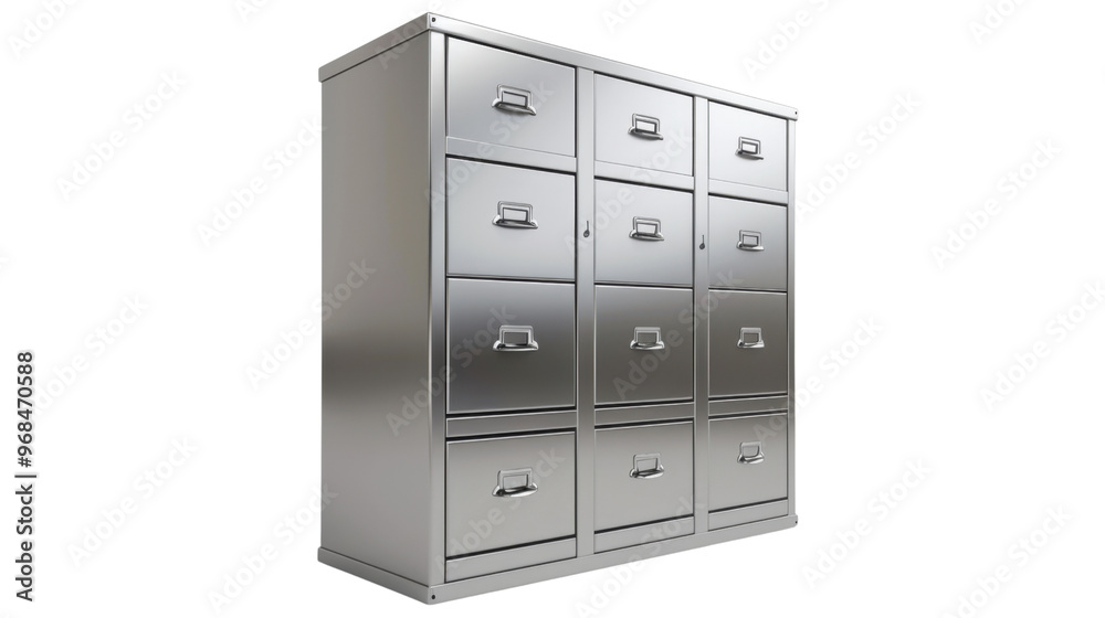 Silver filing cabinet on transparent background Silver filing cabinet on transparent background