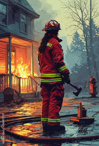 Firefighter in action: Battling a house fire