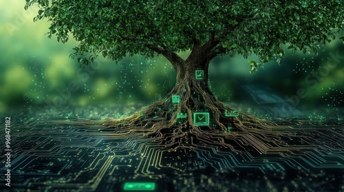 Tree Roots Intertwined with Digital Circuitry