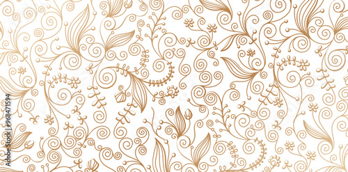 Swirl ornament seamless floral patterns golden colors isolated white backgrounds for floral wallpapers the bedroom, patterned fills, webs pages, surface textures, books covers, fabrics printing papers