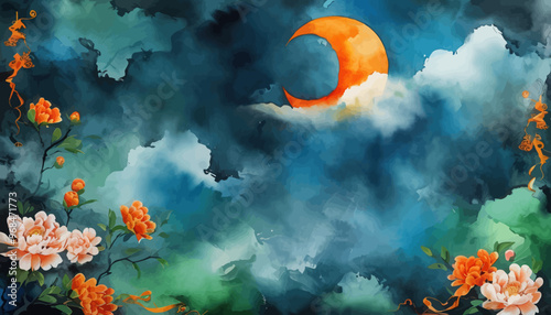 Moonlit Night with Orange Flowers