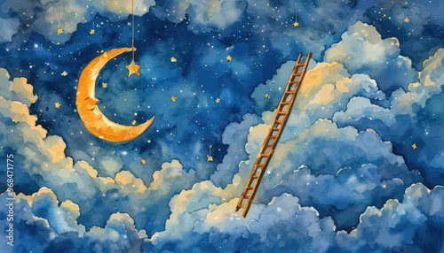 Moonlit Night with Staircase and Stars