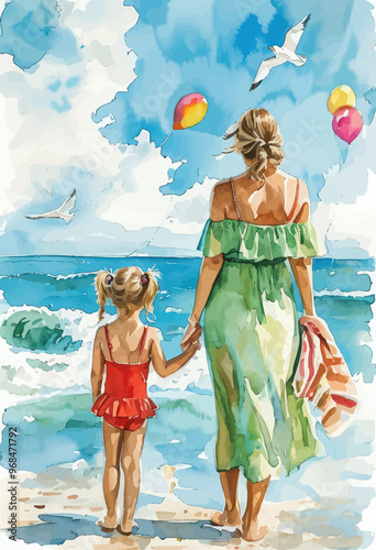 Mother and daughter at the beach
