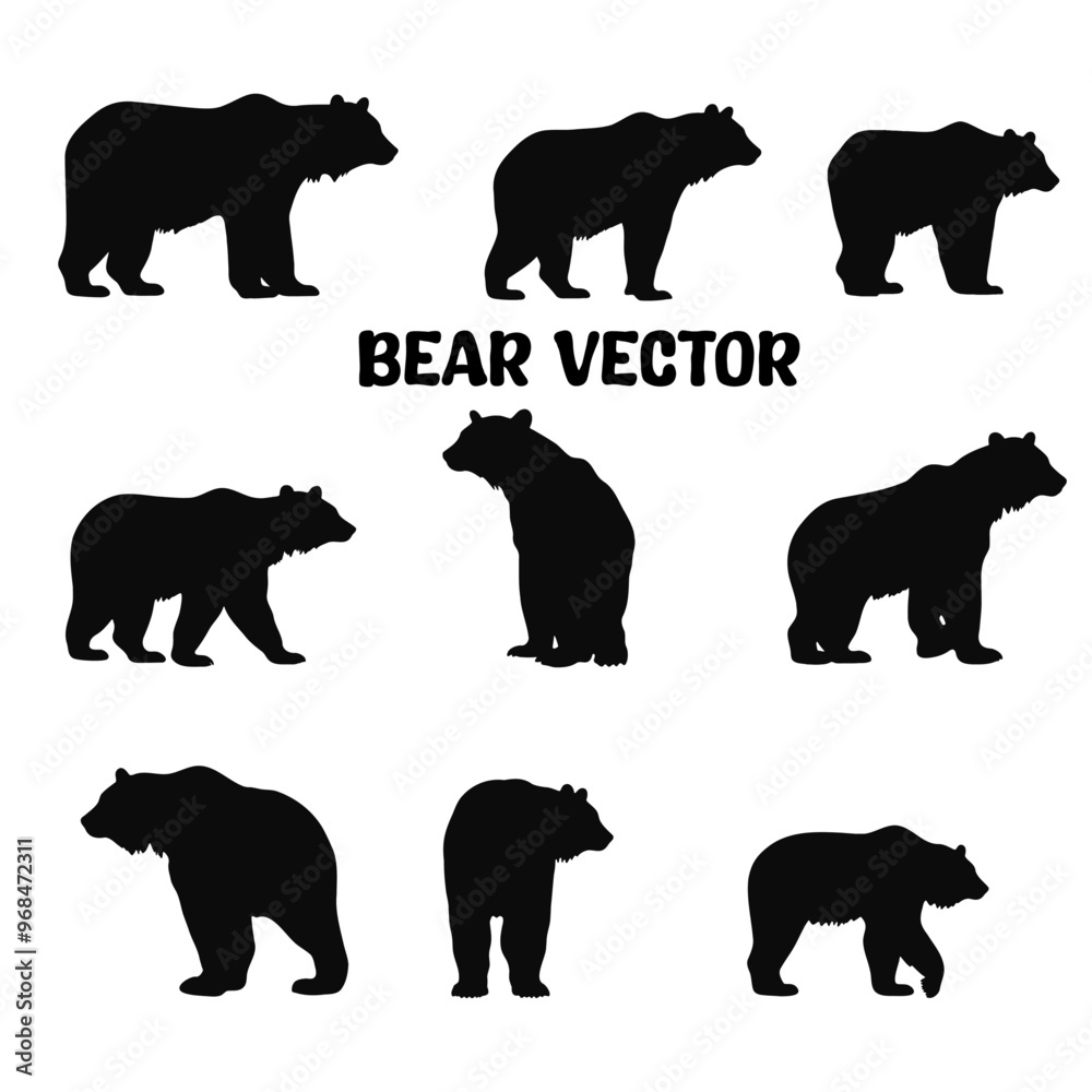 Naklejka premium Bear Black and white silhouette editable vector