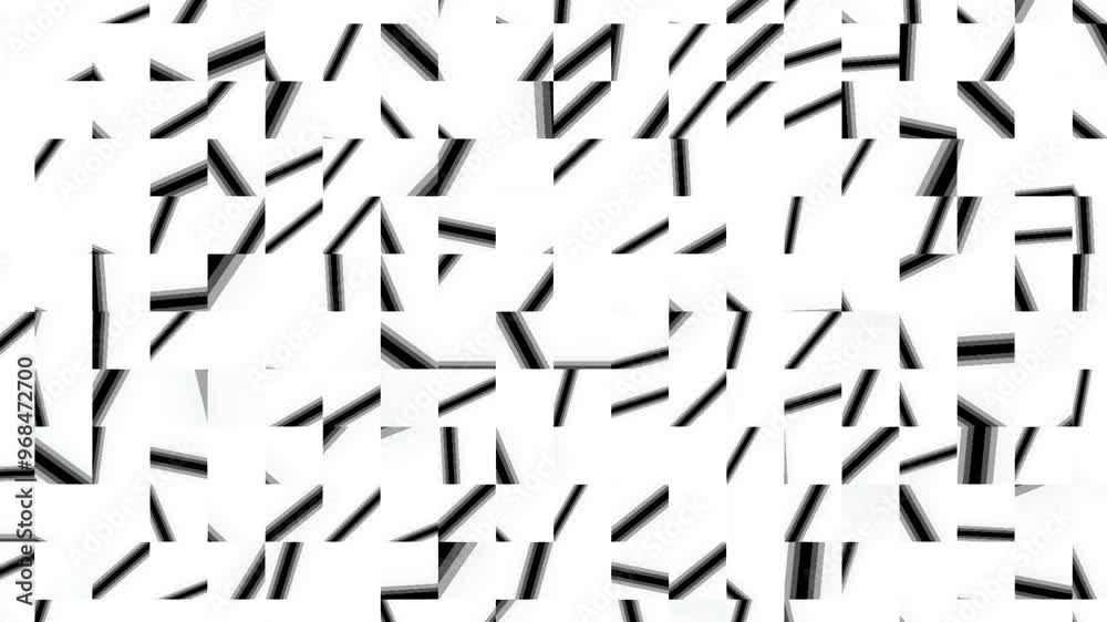 Geometric squares and lines mosaic pattern in two scales in black, grey and white. Modern abstract background.