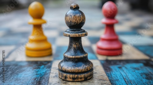 Chess Pieces on a Wooden Board photo